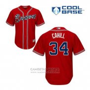 Camiseta Beisbol Hombre Atlanta Braves 34 Trevor Cahill Rojo Alterno Cool Base