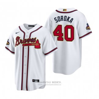 Camiseta Beisbol Hombre Atlanta Braves Mike Soroka 2022 Gold Program Replica Blanco