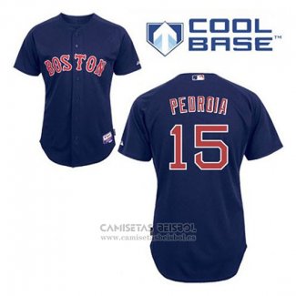 Camiseta Beisbol Hombre Boston Red Sox 15 Dustin Pedroia Azul Alterno Cool Base