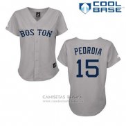 Camiseta Beisbol Hombre Boston Red Sox 15 Dustin Pedroia Gris Cool Base