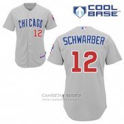 Camiseta Beisbol Hombre Chicago Cubs 12 Kyle Schwarber Gris Cool Base
