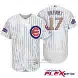 Camiseta Beisbol Hombre Chicago Cubs 17 Kris Bryant Blanco Oro Flex Base