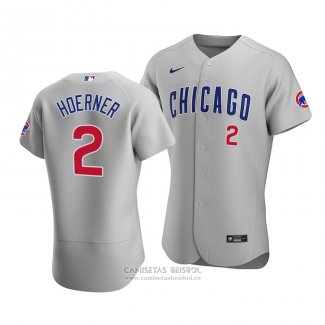 Camiseta Beisbol Hombre Chicago Cubs Nico Hoerner Autentico Road Gris