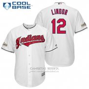 Camiseta Beisbol Hombre Cleveland Indians 2017 Postemporada 12 Francisco Lindor Blanco Cool Base