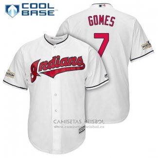 Camiseta Beisbol Hombre Cleveland Indians 2017 Postemporada 7 Yan Gomes Blanco Cool Base
