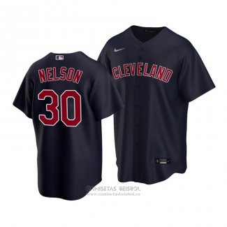 Camiseta Beisbol Hombre Cleveland Indians Kyle Nelson Replica Azul