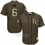 Camiseta Beisbol Hombre Kansas City Royals 6 Lorenzo Cain Verde Salute To Service
