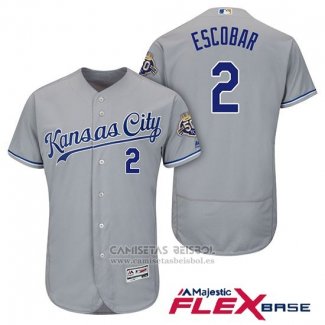 Camiseta Beisbol Hombre Kansas City Royals Alcides Escobar Gris Flex Base
