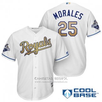 Camiseta Beisbol Hombre Kansas City Royals Campeones 25 Kendrys Morales Cool Base Oro