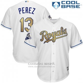 Camiseta Beisbol Hombre Kansas City Royals Salvador Perez 13 Blanco Cool Base