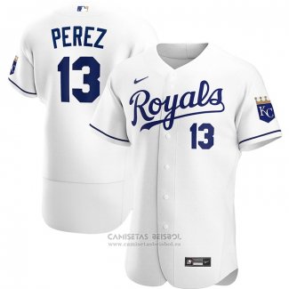 Camiseta Beisbol Hombre Kansas City Royals Salvador Perez Primera Autentico Blanco