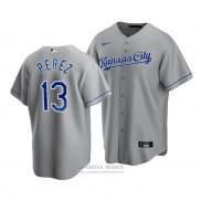 Camiseta Beisbol Hombre Kansas City Royals Salvador Perez Replica Cool Base Road Gris
