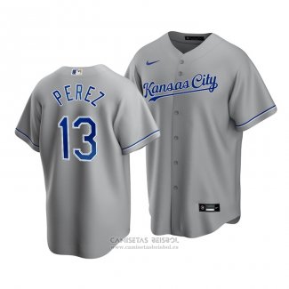 Camiseta Beisbol Hombre Kansas City Royals Salvador Perez Replica Cool Base Road Gris