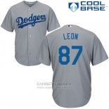 Camiseta Beisbol Hombre Los Angeles Dodgers 87 Jose De Leon Gris Cool Base