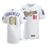 Camiseta Beisbol Hombre Los Angeles Dodgers Victor Gonzalez 2021 Gold Program Patch Autentico Blanco