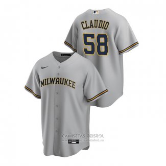 Camiseta Beisbol Hombre Milwaukee Brewers Alex Claudio Replica Road Gris