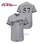 Camiseta Beisbol Hombre Milwaukee Brewers Chase Anderson Autentico Flex Base Gris