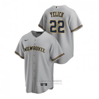 Camiseta Beisbol Hombre Milwaukee Brewers Christian Yelich Replica Road Gris