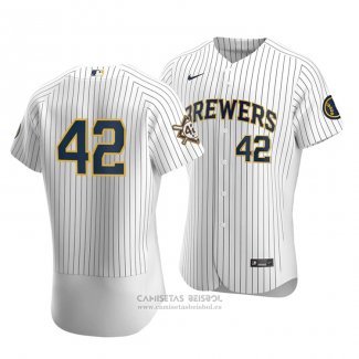 Camiseta Beisbol Hombre Milwaukee Brewers Jackie Robinson Day Autentico Blanco