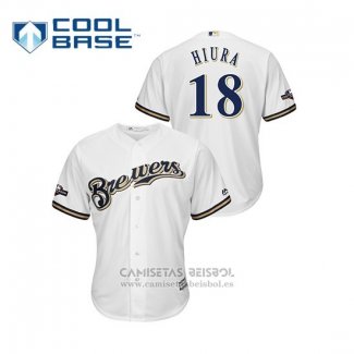 Camiseta Beisbol Hombre Milwaukee Brewers Keston Hiura 2019 Postemporada Cool Base Blanco