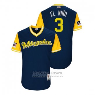 Camiseta Beisbol Hombre Milwaukee Brewers Orlando Arcia 2018 LLWS Players Weekend El Nino Azul