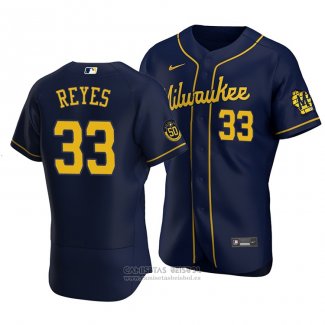 Camiseta Beisbol Hombre Milwaukee Brewers Pablo Reyes Autentico Alterno Azul