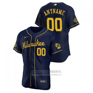 Camiseta Beisbol Hombre Milwaukee Brewers Personalizada Autentico 2020 Alterno Azul