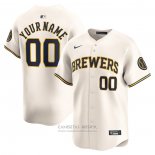 Camiseta Beisbol Hombre Milwaukee Brewers Primera Limited Personalizada Crema
