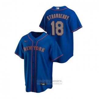 Camiseta Beisbol Hombre New York Mets Darryl Strawberry Replica Alterno Road Azul