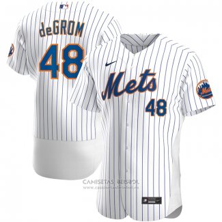 Camiseta Beisbol Hombre New York Mets Jacob deGrom Primera Autentico Blanco