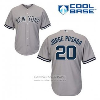 Camiseta Beisbol Hombre New York Yankees Jorge Posada 20 Gris Cool Base