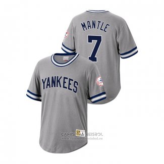 Camiseta Beisbol Hombre New York Yankees Mickey Mantle Cooperstown Collection Gris