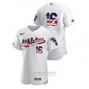 Camiseta Beisbol Hombre Oakland Athletics Liam Hendriks 2020 Stars & Stripes 4th of July Blanco