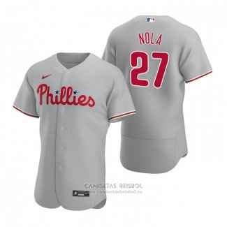 Camiseta Beisbol Hombre Philadelphia Phillies Aaron Nola Autentico 2020 Road Gris