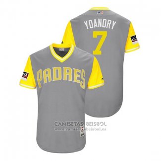 Camiseta Beisbol Hombre San Diego Padres Manuel Margot 2018 LLWS Players Weekend Yoandry Gris