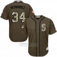 Camiseta Beisbol Hombre Seattle Mariners 34 Felix Hernandez Verde Salute To Service