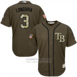 Camiseta Beisbol Hombre Tampa Bay Rays 3 Evan Longoria Verde Salute To Service