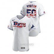 Camiseta Beisbol Hombre Tampa Bay Rays Charlie Morton 2020 Stars & Stripes 4th of July Blanco