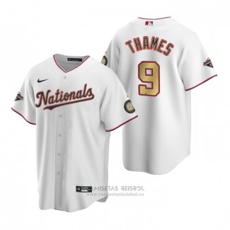 Camiseta Beisbol Hombre Washington Nationals Eric Thames Gold-Trimmed Championship Replica Blanco