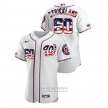 Camiseta Beisbol Hombre Washington Nationals Hunter Strickland 2020 Stars & Stripes 4th of July Blanco