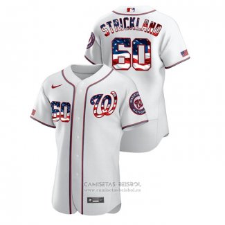 Camiseta Beisbol Hombre Washington Nationals Hunter Strickland 2020 Stars & Stripes 4th of July Blanco