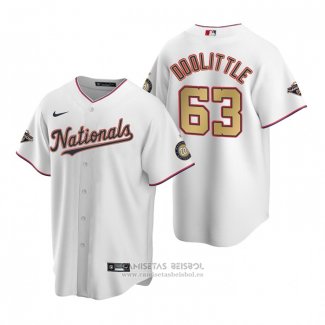 Camiseta Beisbol Hombre Washington Nationals Sean Doolittle Gold-Trimmed Championship Replica Blanco