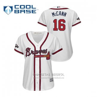 Camiseta Beisbol Mujer Atlanta Braves Brian Mccann 2019 Postemporada Cool Base Blanco