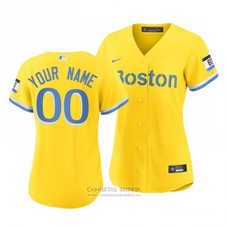 Camiseta Beisbol Mujer Boston Red Sox Personalizada 2021 City Connect Replica Oro