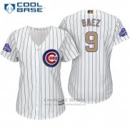 Camiseta Beisbol Mujer Chicago Cubs 9 Javier Baez Blanco Oro Cool Base