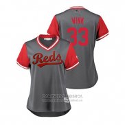 Camiseta Beisbol Mujer Cincinnati Reds Jesse Winker 2018 LLWS Players Weekend Wink Gris