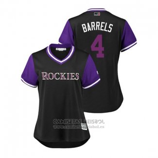 Camiseta Beisbol Mujer Colorado Rockies Pat Valaika 2018 LLWS Players Weekend Barrels Negro