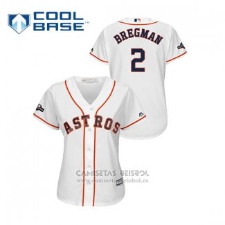 Camiseta Beisbol Mujer Houston Astros Alex Bregman 2019 Postemporada Cool Base Blanco