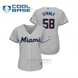 Camiseta Beisbol Mujer Miami Marlins Dan Straily Cool Base Road 2019 Gris