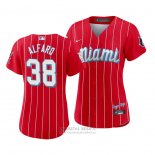 Camiseta Beisbol Mujer Miami Marlins Jorge Alfaro 2021 City Connect Sugar Kings Rojo
